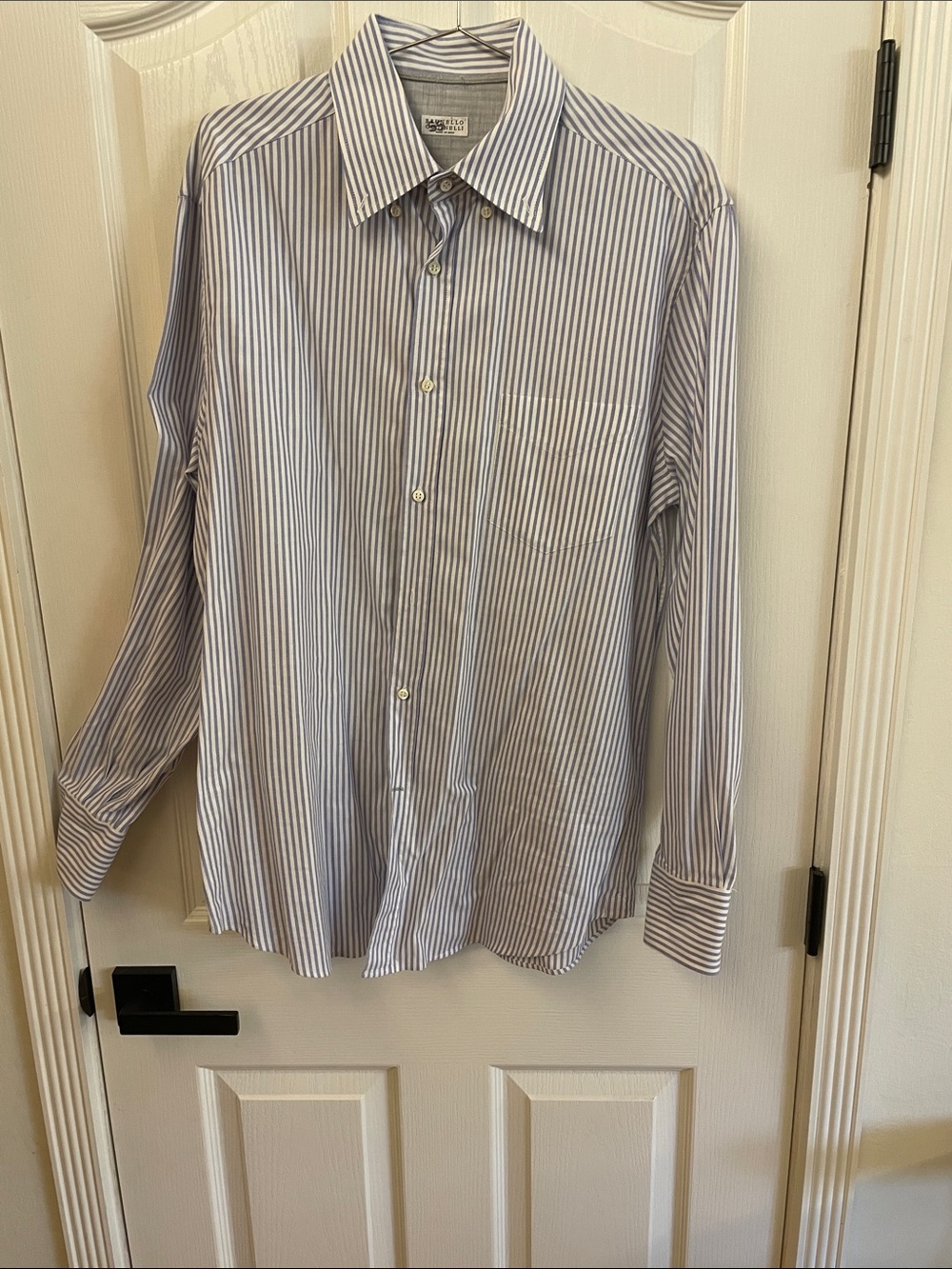 Brunello Cucinelli Blue and White Striped Dress Shirt